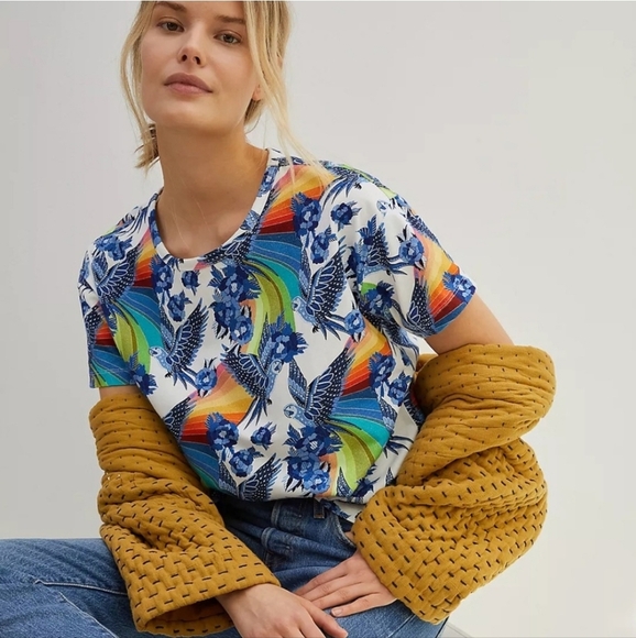 Farm Rio For Anthropologie Aves Graphic Tee Size M - Picture 1 of 9